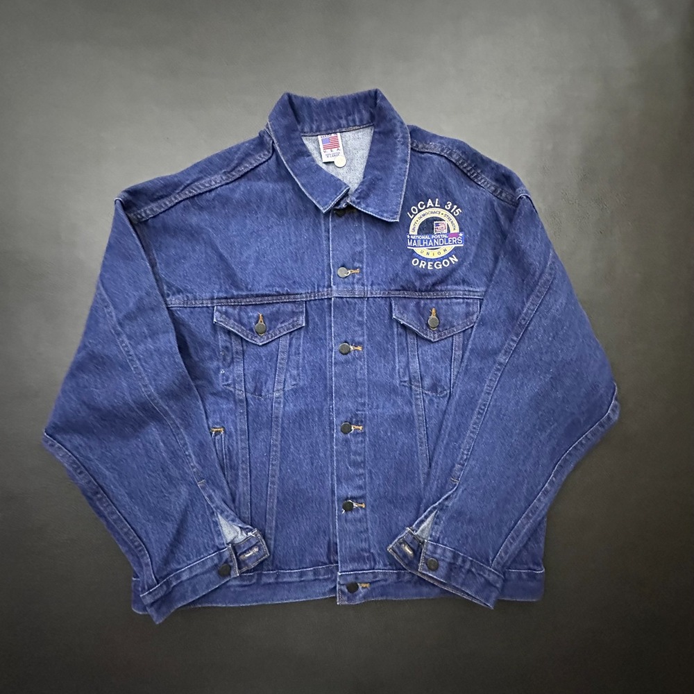 National Mailhandlers Jacket Mens XL Blue Denim 100% Cotton Oregon Union Worker